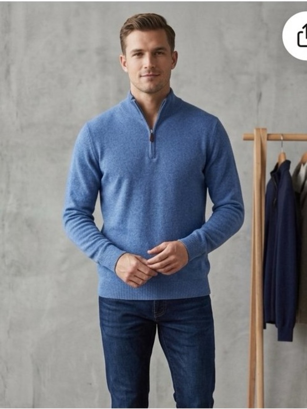 Kinross Cashmere Blue Soft Half-Zip Sweater